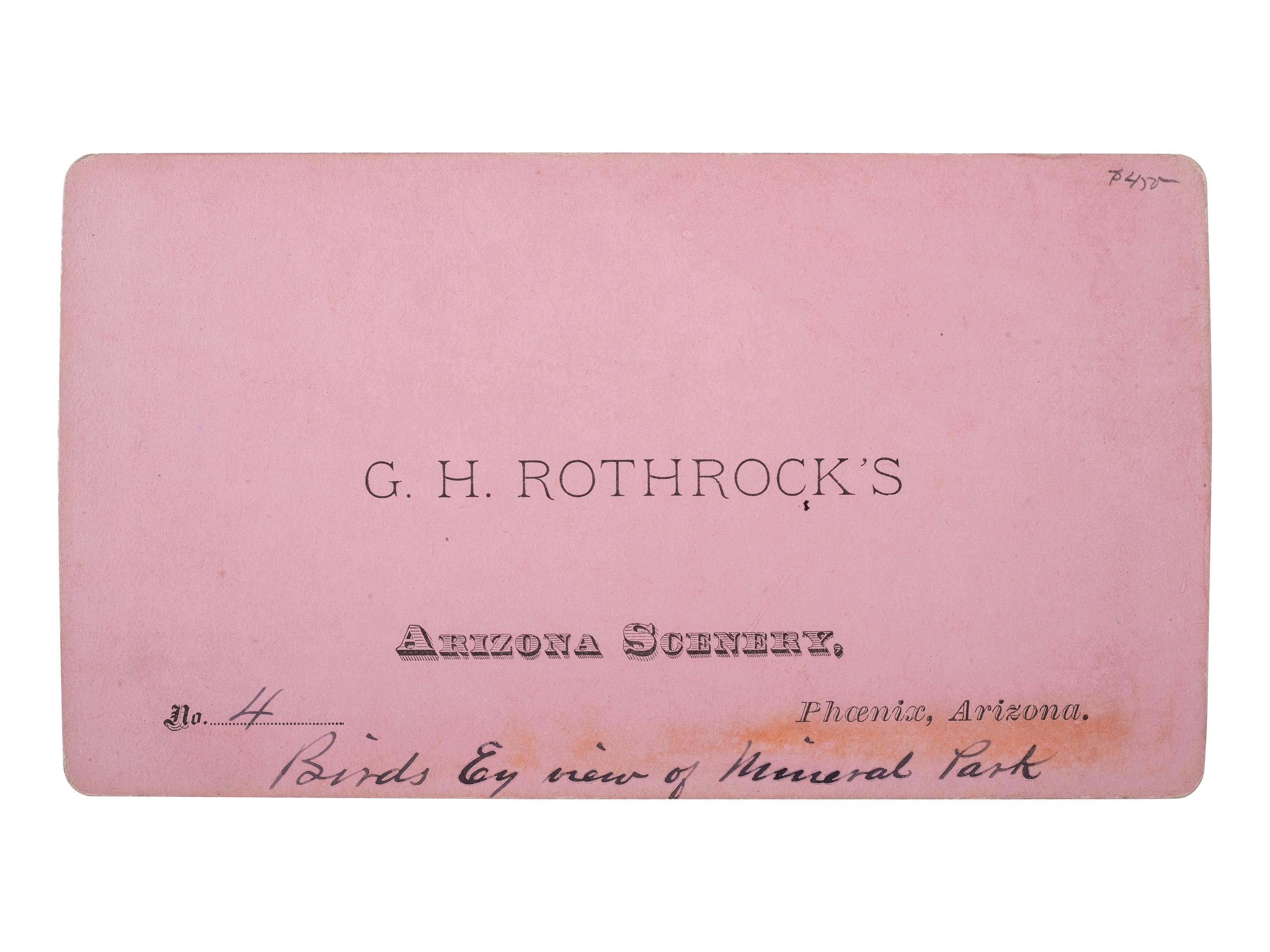 [WESTERN AMERICANA] -- [ARIZONA]. ROTHROCK, G.H. (1843-1924), photographer. Birds Eye view of Mineral Park . Phoenix, AZ: ca 1876.