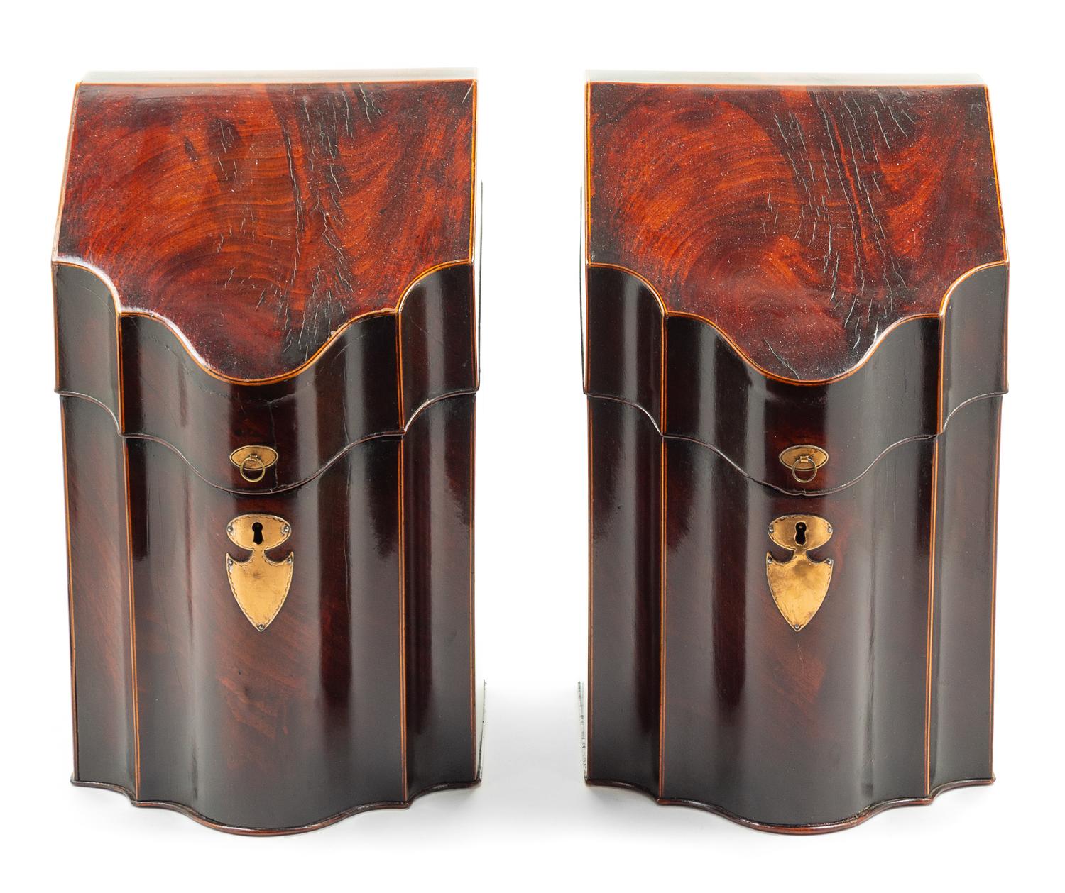 A Pair of George III Mahogany Cutlery Boxes Height 14 1/2 inches. — EARLY 19TH CENTURY