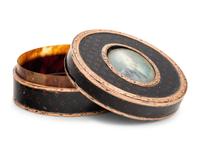 A Continental Rose Gold Mounted Portrait Miniature Inset Tortoiseshell Snuff Box
