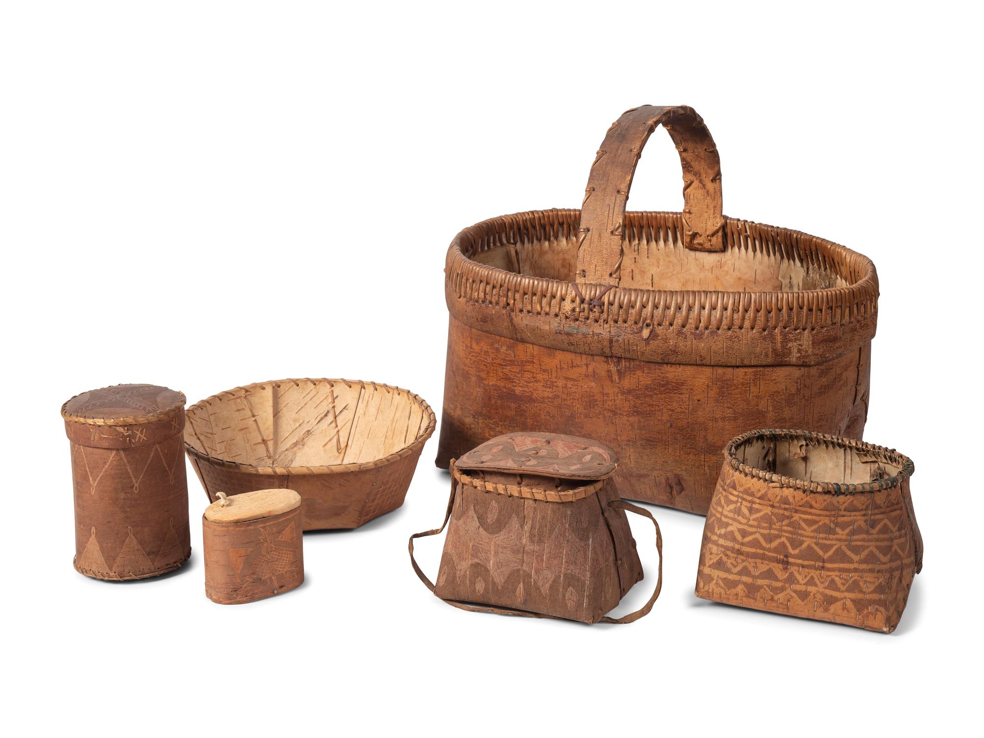 Collection of Decorated Birchbark Containers