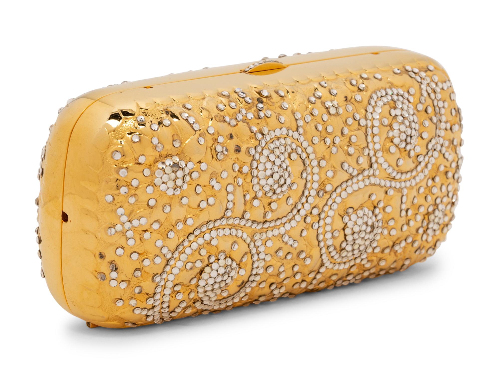 Judith Leiber Gold-Tone Metal/Crystal Minaudière with Tassel