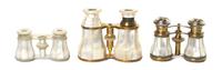 Three French Mother-of-Pearl Veneered Opera Glasses, Width of widest 4 3/4 inches.