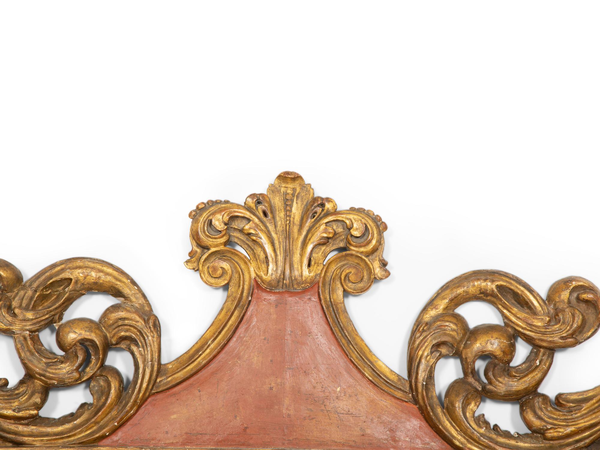 An Italian Painted and Parcel Gilt Upholstered Headboard with Upholstered Lower Panel
