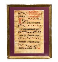 (ILLUMINATED MSS) PSALTER. Illuminated MS leaf on vellum, with a floral border against a gilt background on recto and verso. Framed.