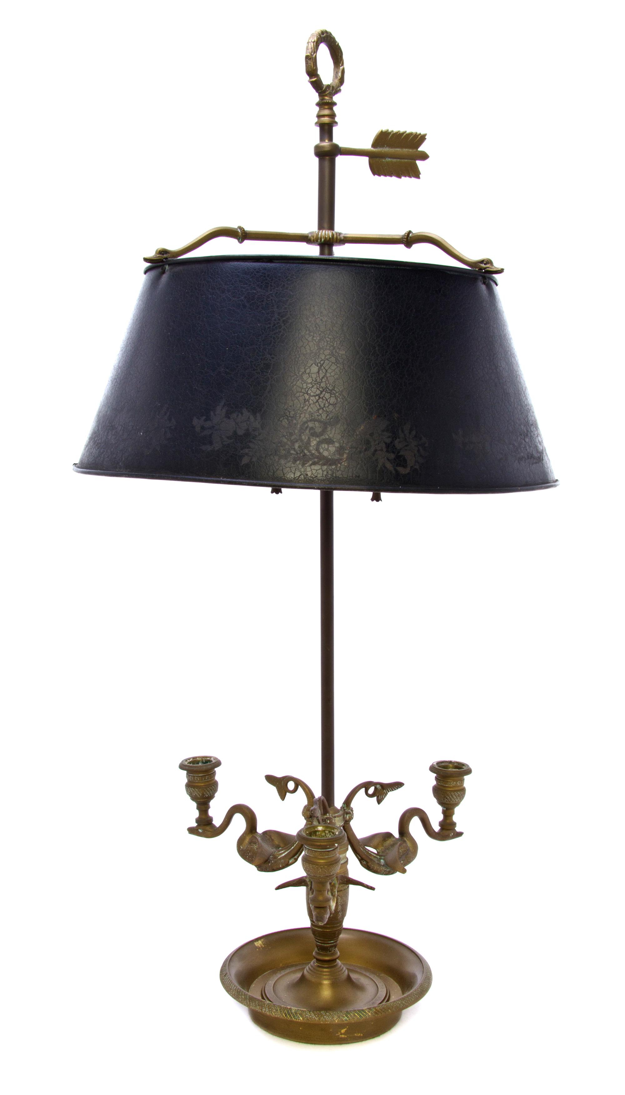 An Empire Style Bronze Bouillotte Lamp, Height overall 28 1/2 inches.