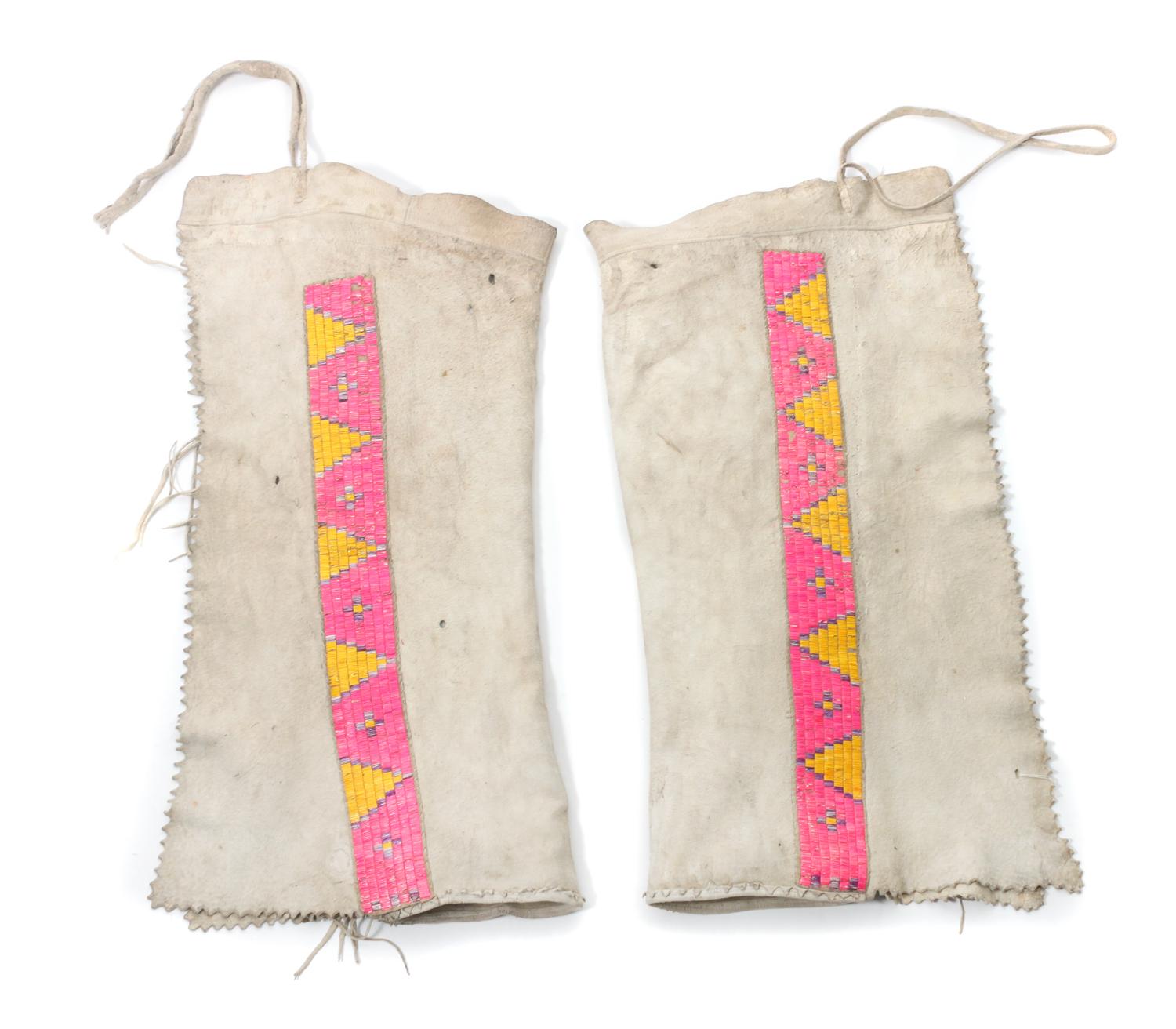 Two Pairs of Blackfeet Quilled Leggings Length of first 33 1/2 inches.