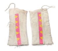 Two Pairs of Blackfeet Quilled Leggings Length of first 33 1/2 inches.