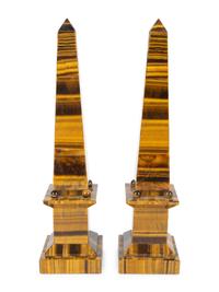 A Pair of Tiger's Eye Agate Veneer Obelisks by Raffaello Romanelli, Florence — 20TH CENTURY