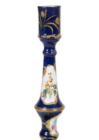 A Pair of Battersea Enamel Candlesticks