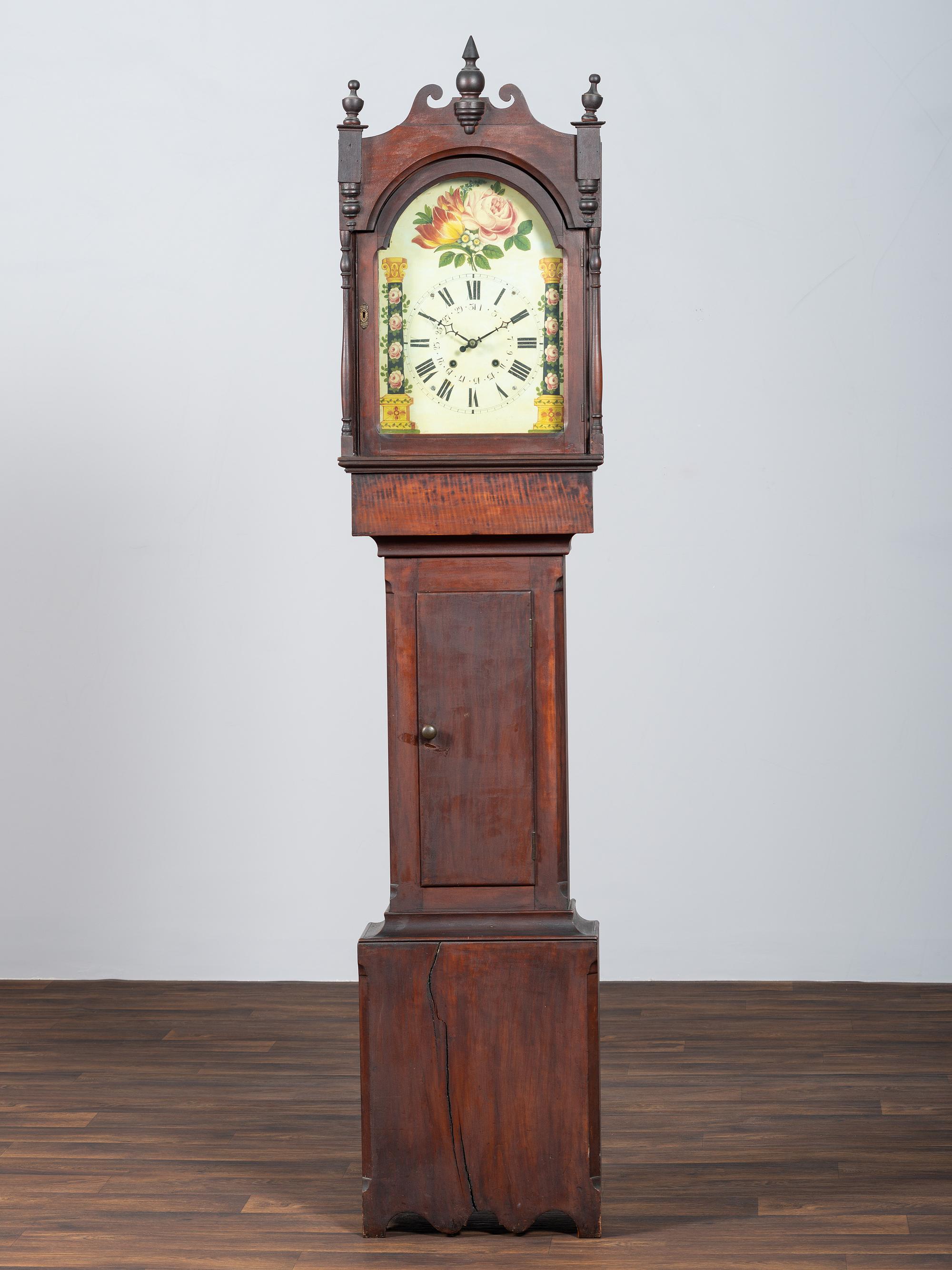 A Chippendale Cherrywood and Tiger Maple Tall Case Clock