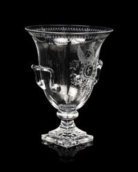 A Steuben Engraved Glass Strawberry Mansion Urn