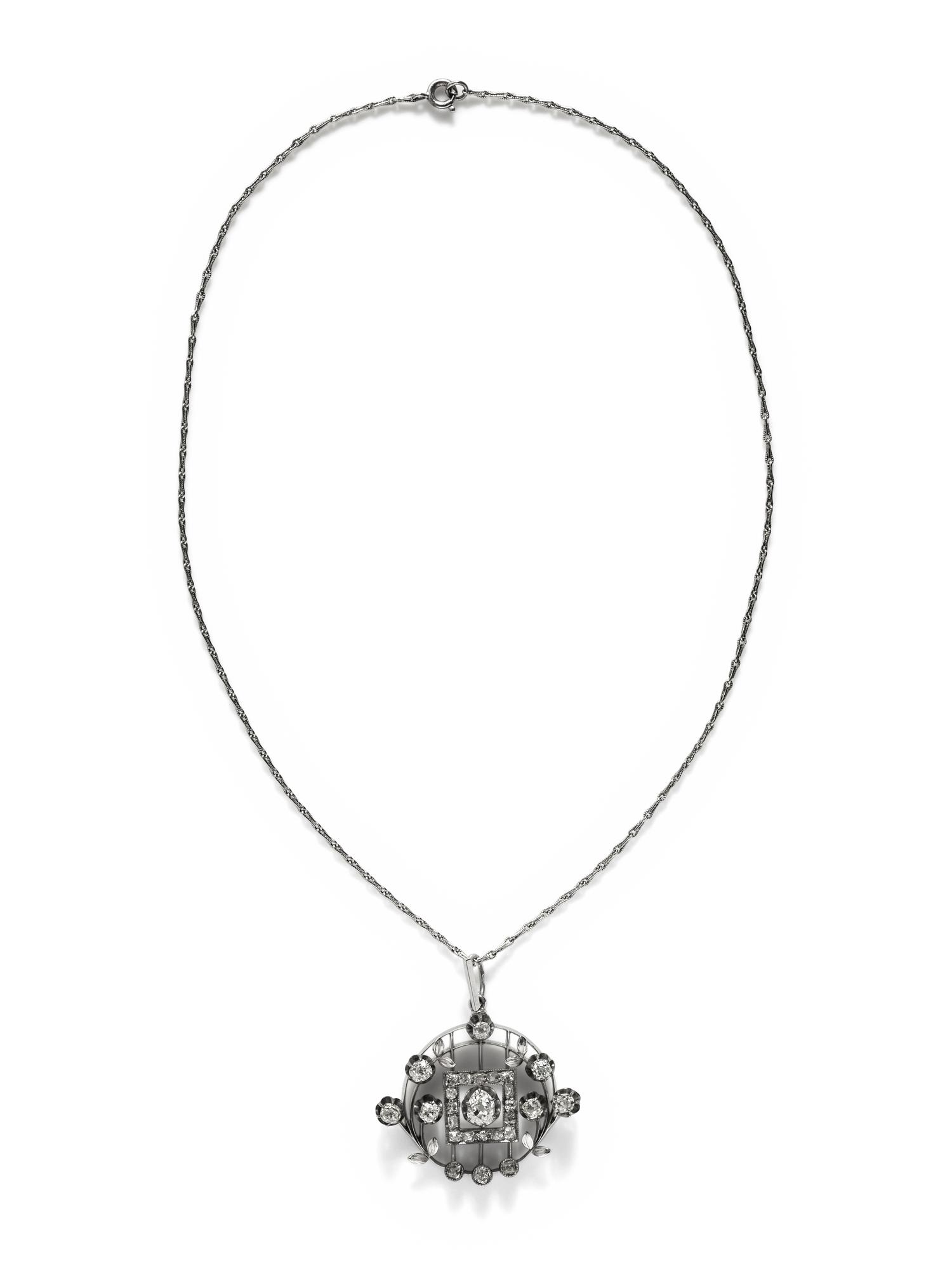 ANTIQUE, WHITE GOLD AND DIAMOND PENDANT