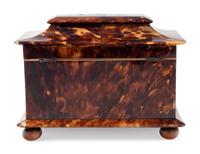 A Regency Tortoiseshell and Mother-of-Pearl Inset Tea Caddy
