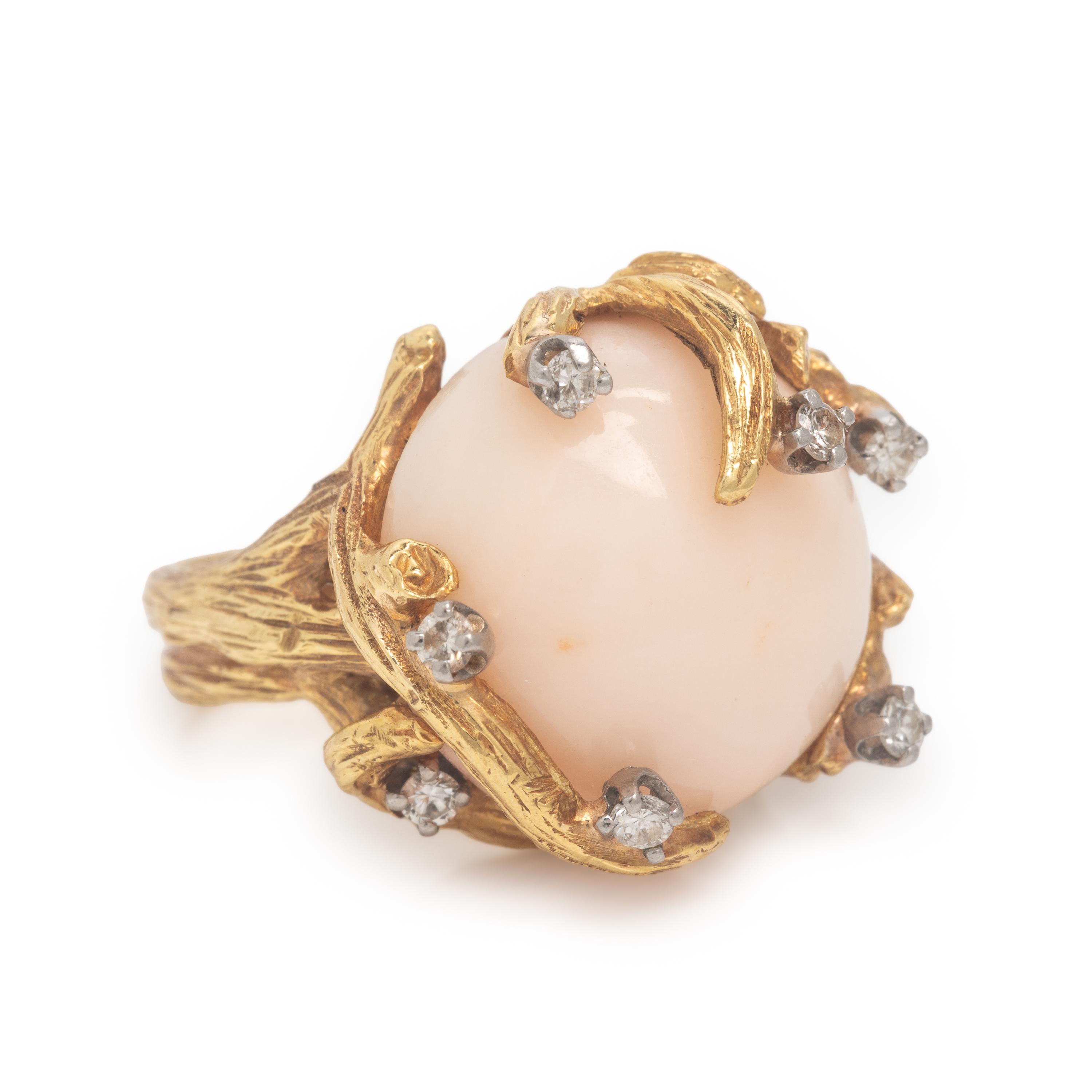 Angelskin Coral, Diamond, and Yellow Gold Ring