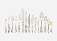 A sterling silver flatware service for eighteen in the "Indian Chrysanthemum" pattern, Tiffany & Co., New York, NY, circa 1880