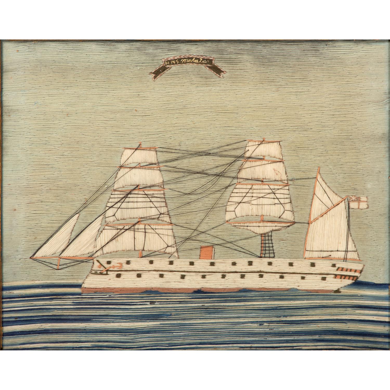 An English Wool Embroidered Ship Picture