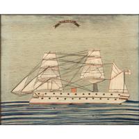An English Wool Embroidered Ship Picture