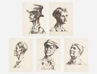 Thomas Hart Benton (American, 1889-1975) - The Joads (Pa Joad, Ma Joad, Sharon Joad, Tom Joad, and Casy, 'The Reverend Jim Casy'), From The Grapes of Wrath