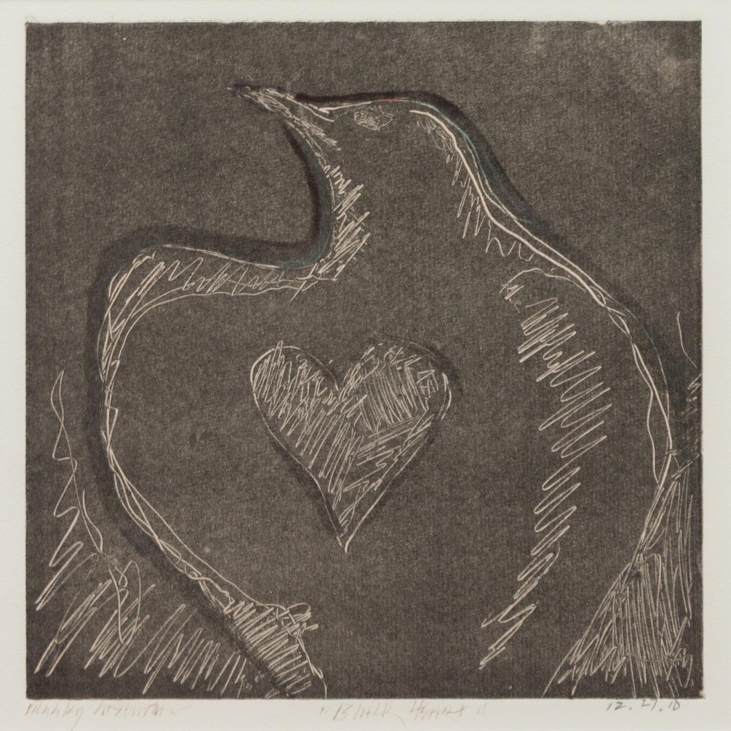 Three Works: Full Moon Owl, 2011; Father's Feather, 2010; Black Heart , 2010