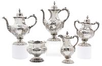 A Five-Piece American Silver Tea and Coffee Service, William Gale & Sons, New York, comprising a coffee pot, teapot, creamer, covered s