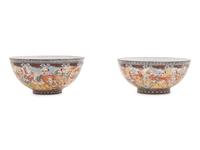 A Pair of Chinese Porcelain Bowls with Warrior Figures in a Fitted Box