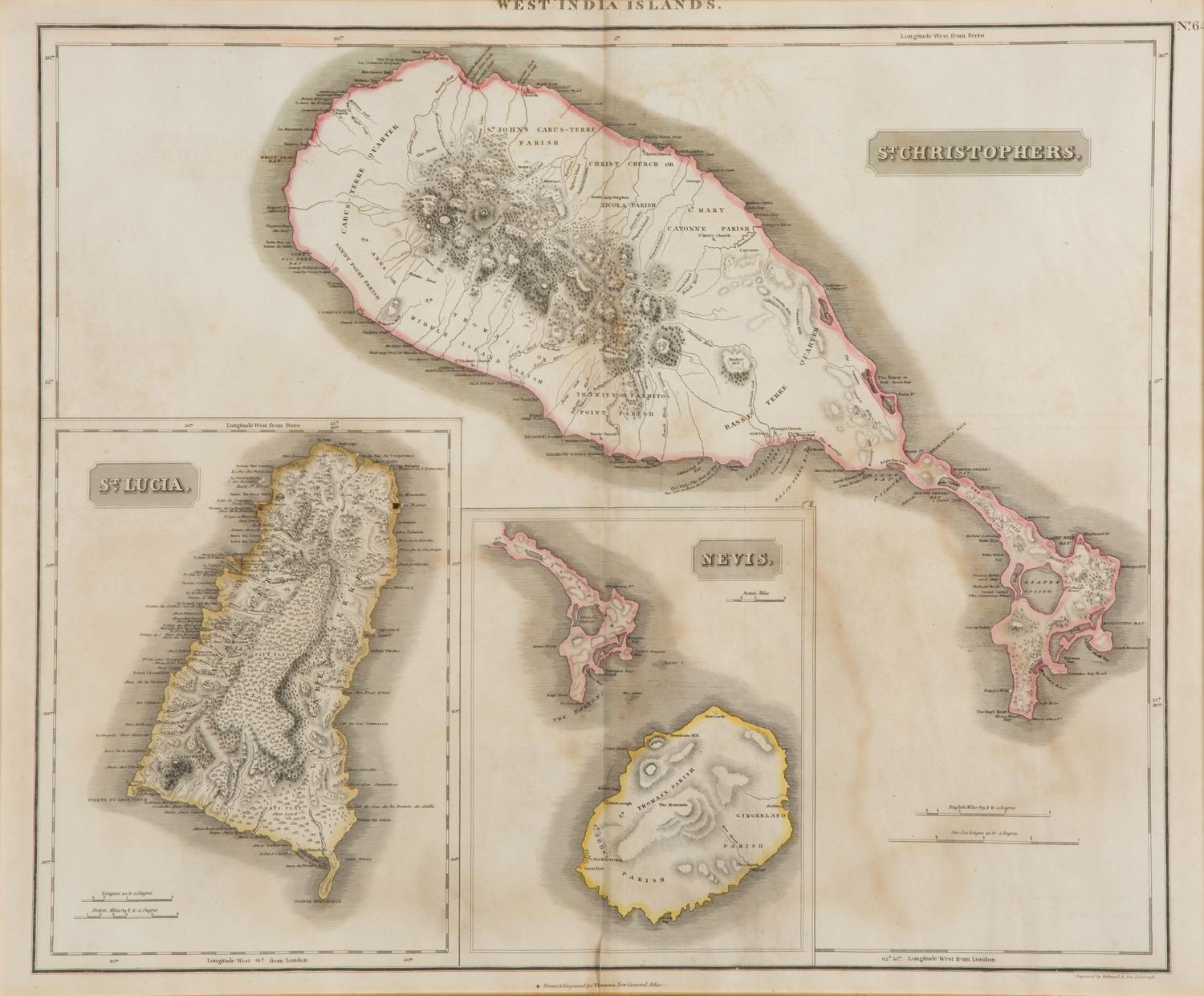 A Pair of Engraved Maps of West Indies Islands by Kirkwood and Son of Edinburgh — 19TH CENTURY