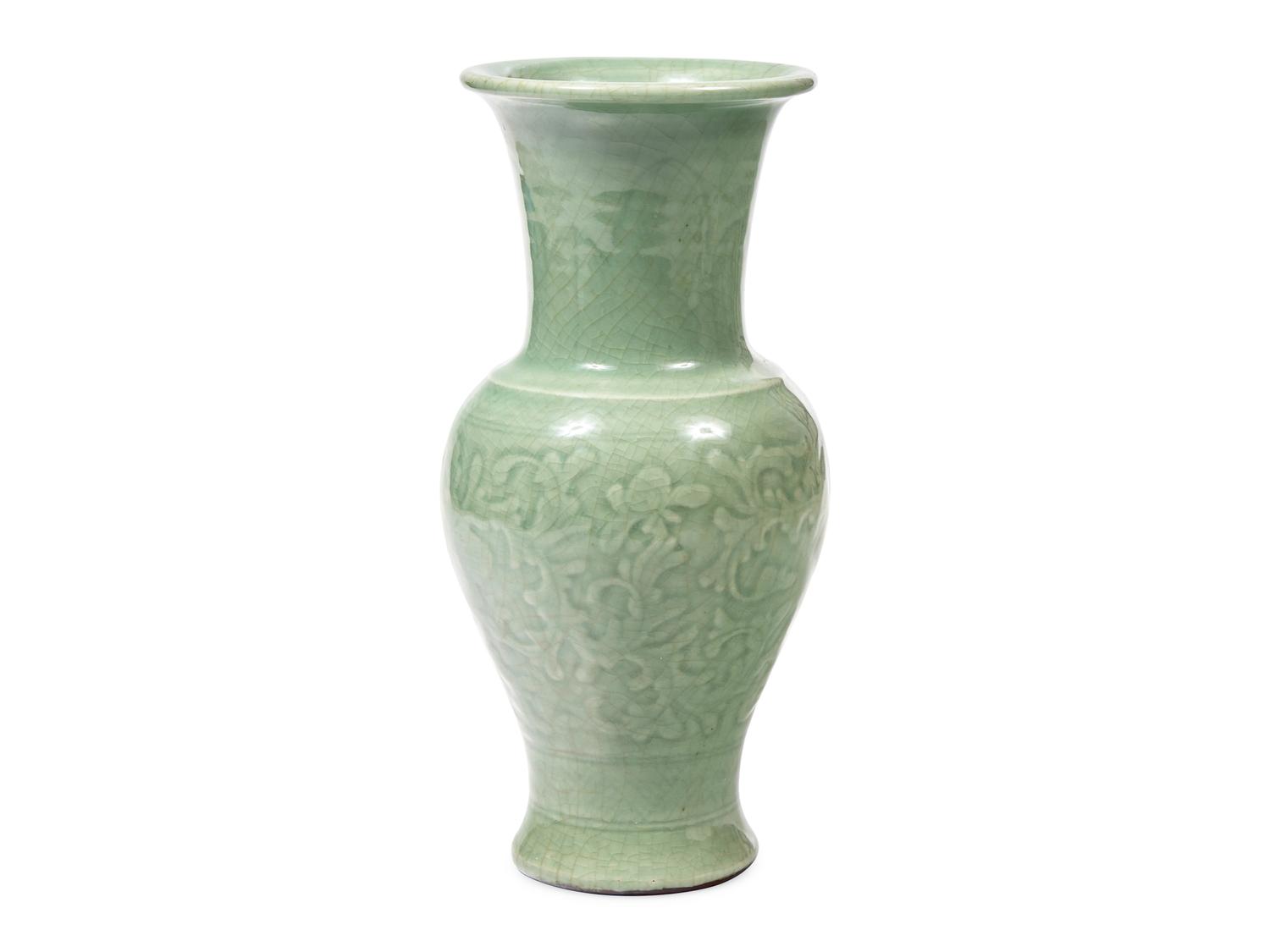 A Chinese Carved Celadon Glazed Vase, Probably Late 19th Century