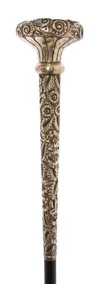 An American Silver Presentation Walking Stick, Length of handle 1 7/8 x length overall 35 1/4 inches.