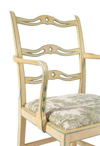 A Set of Four George III Cream and Green-Painted Ladder-Back Dining Chairs
