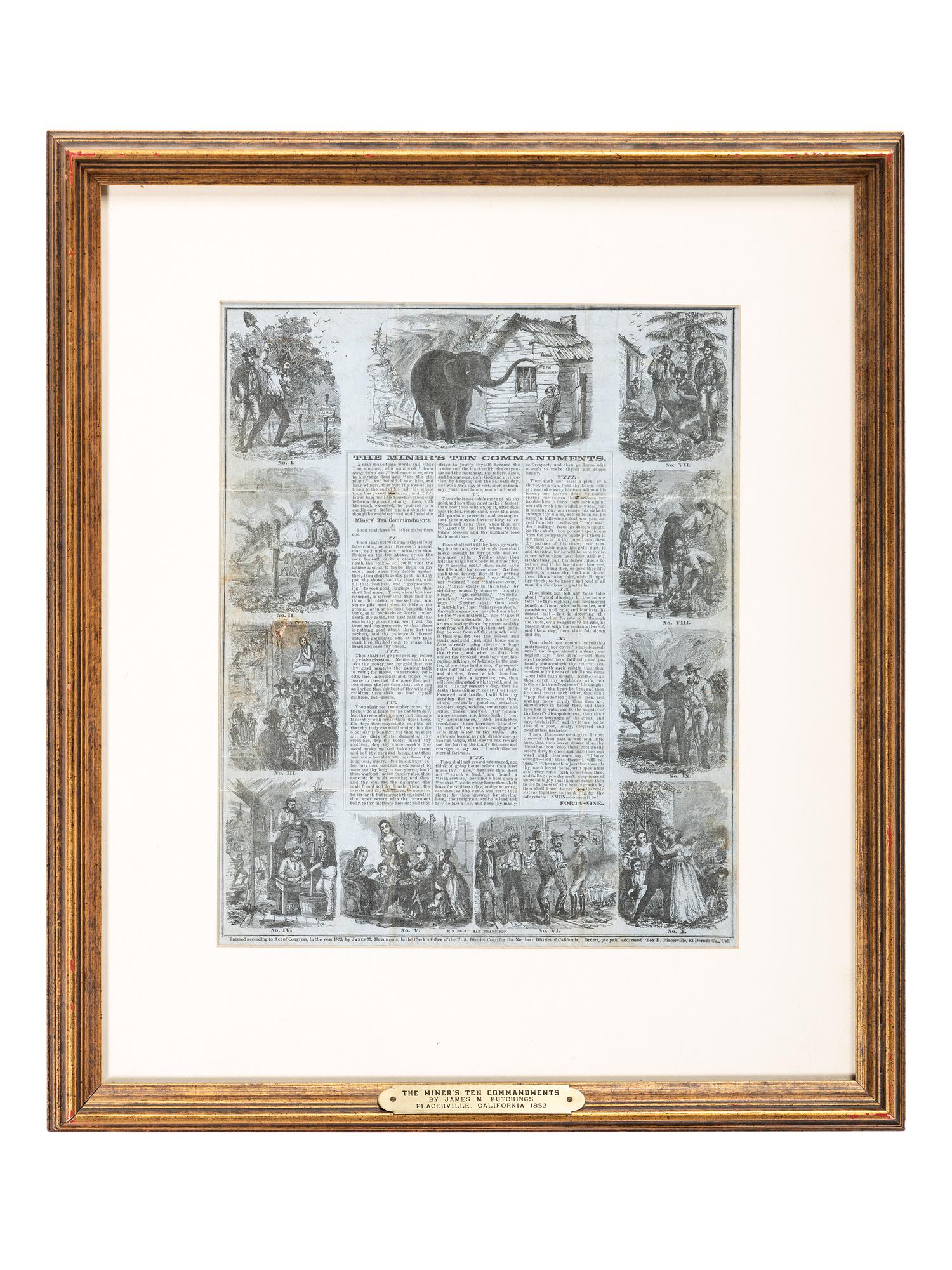 [WESTERN AMERICANA] -- [GOLD MINING]. The Miner's Ten Commandments bifolium lettersheet featuring letter from California gold miner.