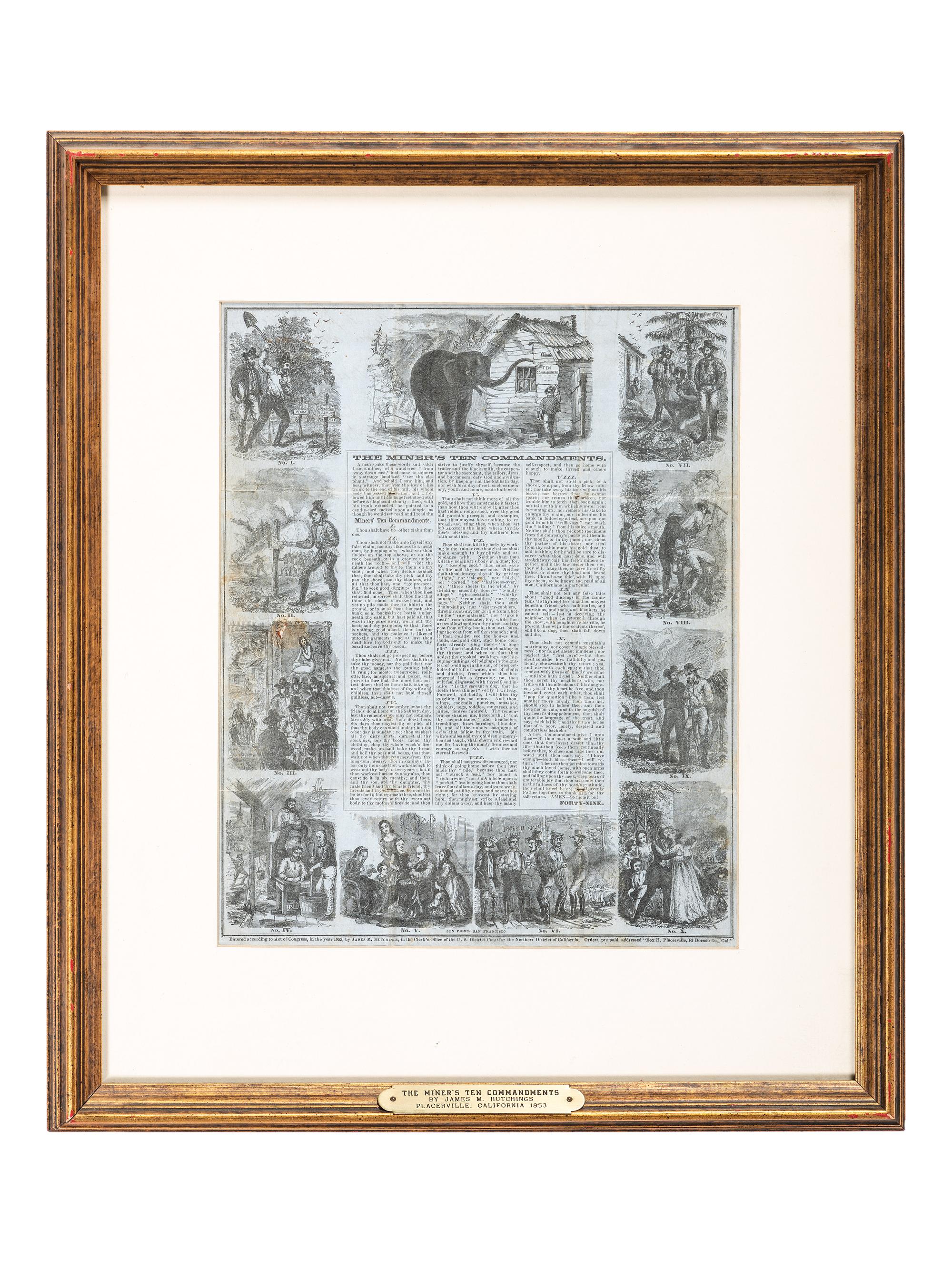 [WESTERN AMERICANA] -- [GOLD MINING]. The Miner's Ten Commandments bifolium lettersheet featuring letter from California gold miner.
