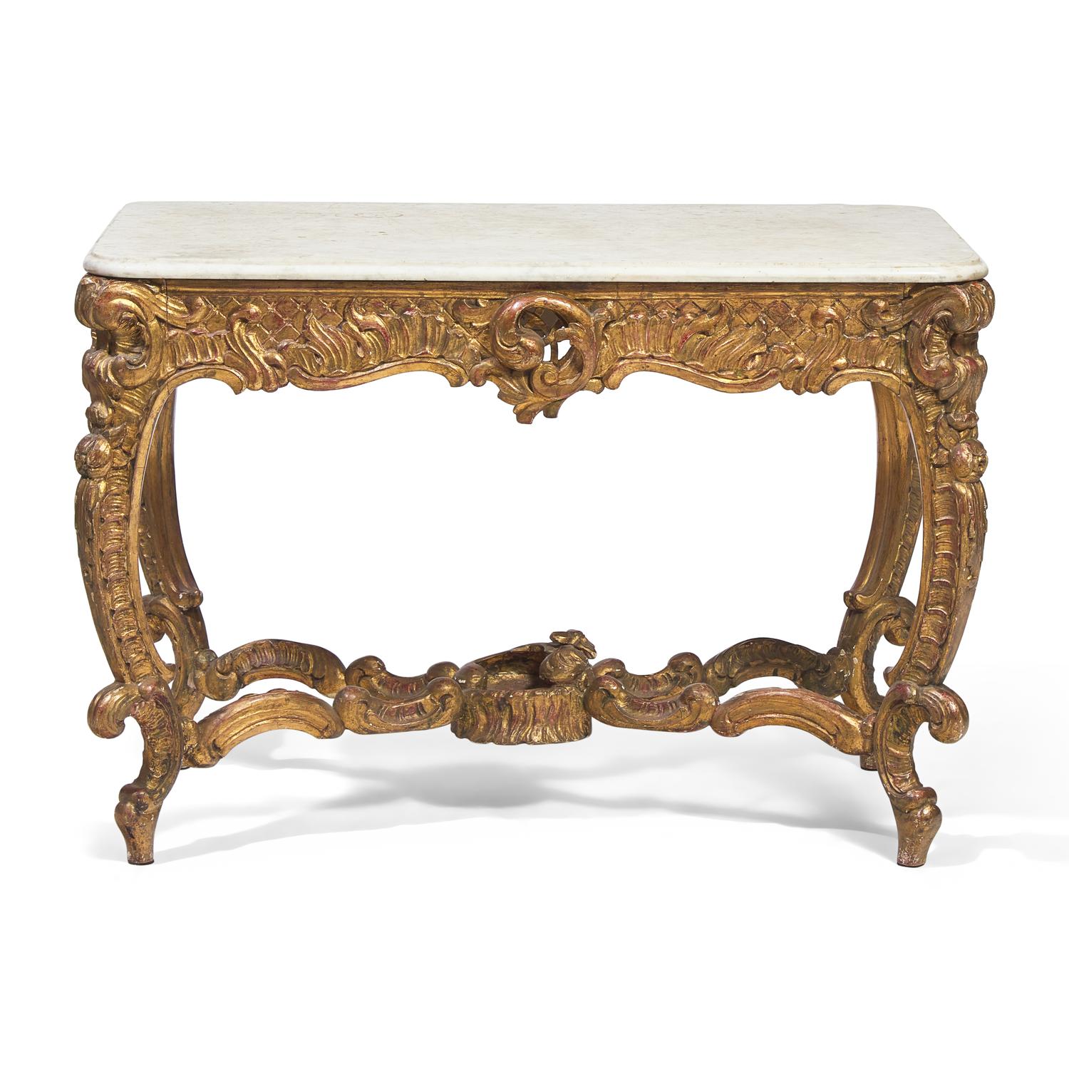 A Baroque Giltwood and Marble-Top Console Table