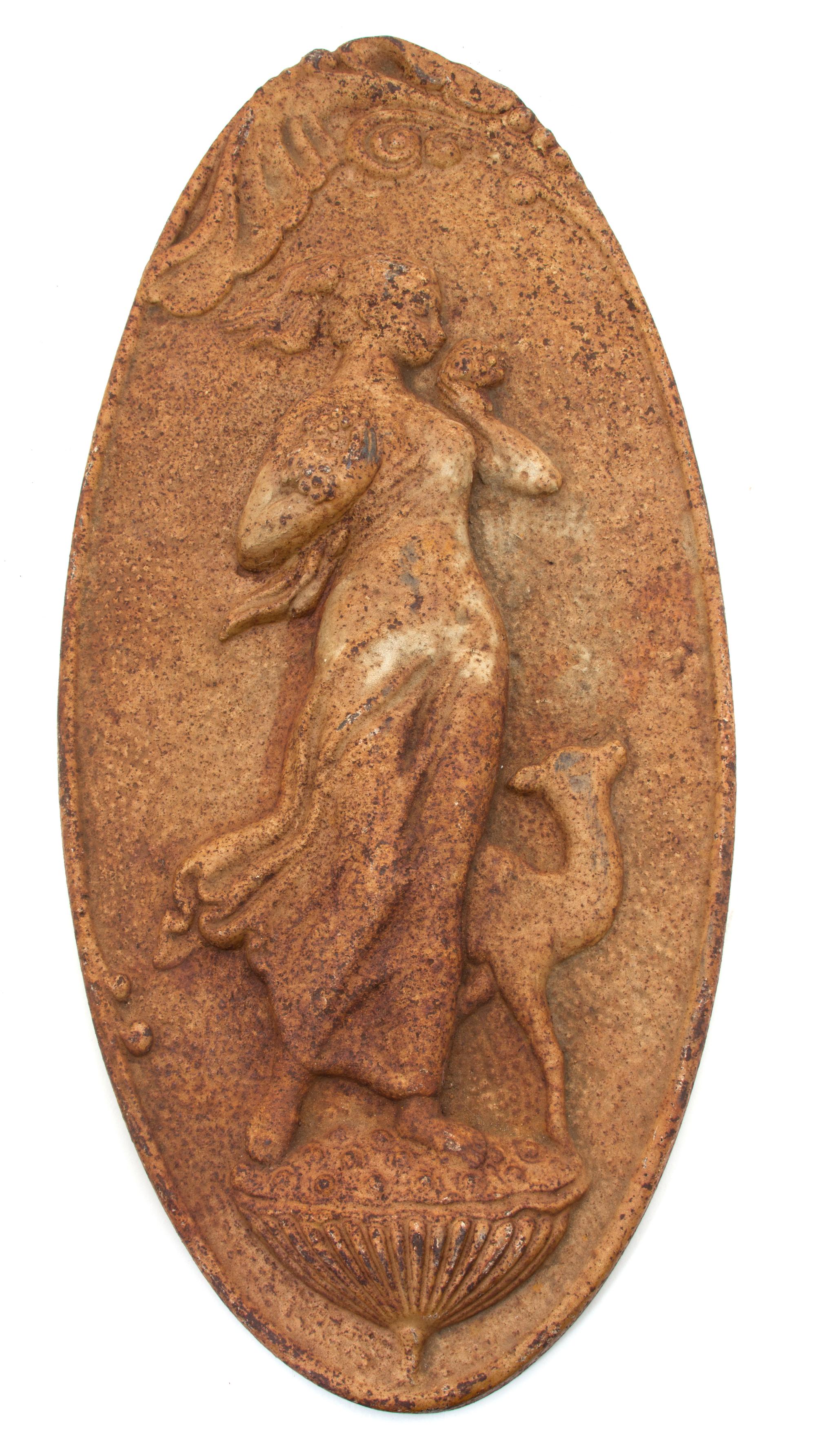 A French Molded Iron Oval Plaque Height 19 x width 9 inches. — 19TH CENTURY