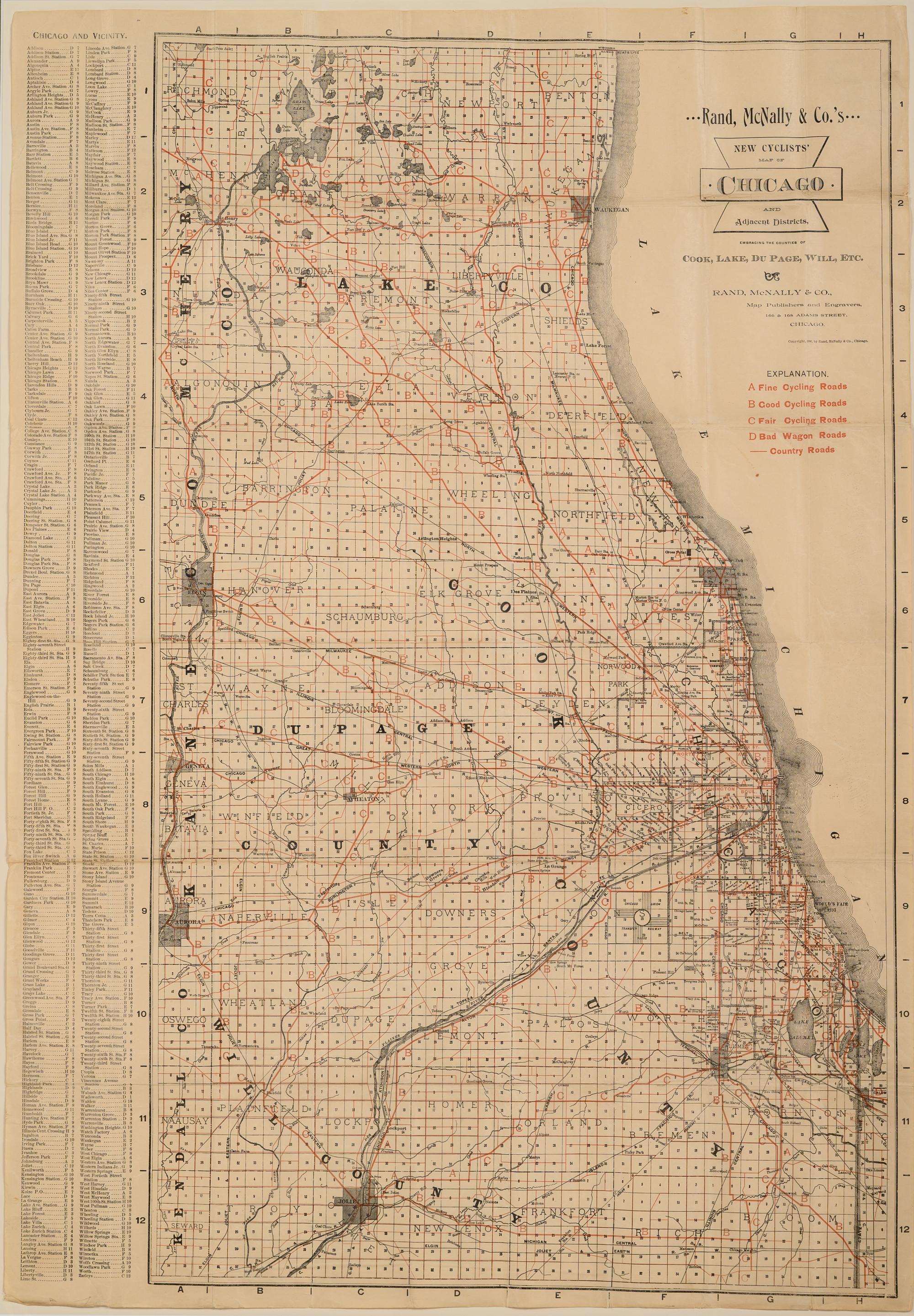 [CHICAGO] -- New Cyclists' Map of Chicago. Chicago: Rand, McNally & Co., 1896.