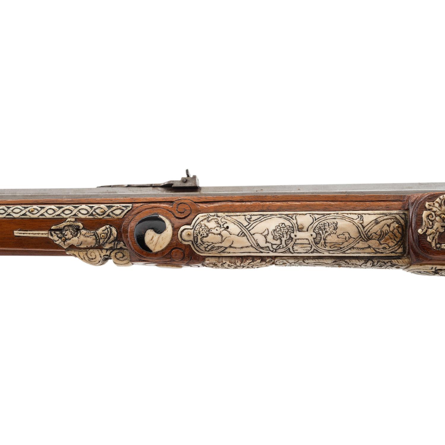 Contemporary Snaphance Rifle with Heavily Decorated Inlays by John B. Derrick (American, b.1936)