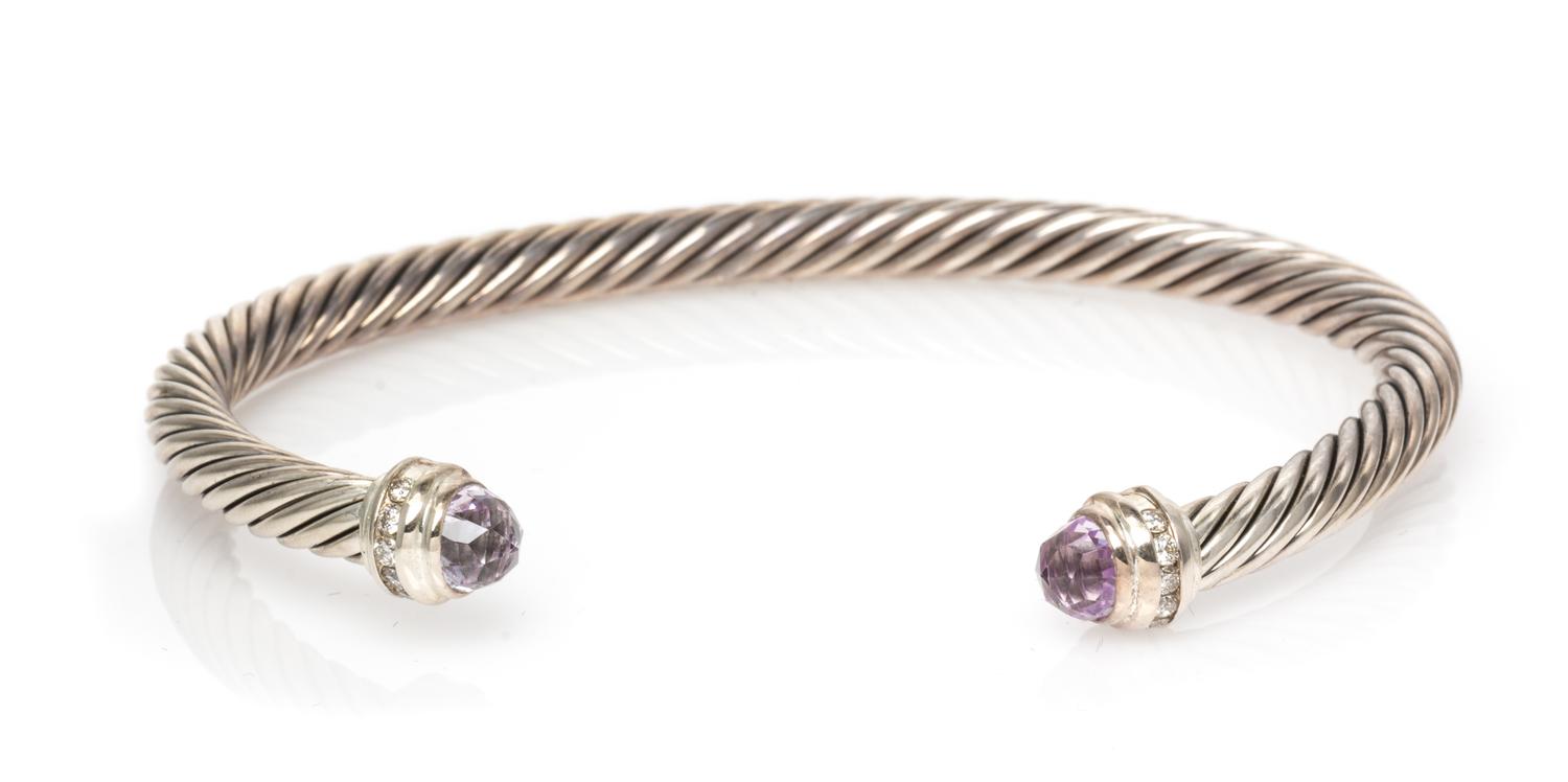 DAVID YURMAN, STERLING SILVER, GEMSTONE AND DIAMOND 'CABLE CLASSIC' CUFF BRACELET