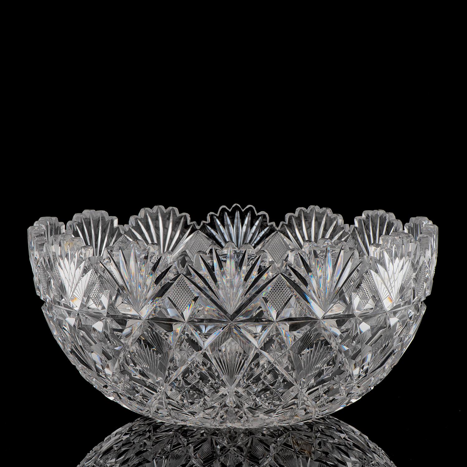 A Dorflinger Brilliant-Cut Glass Punch Bowl, Possibly in the Marlboro Pattern