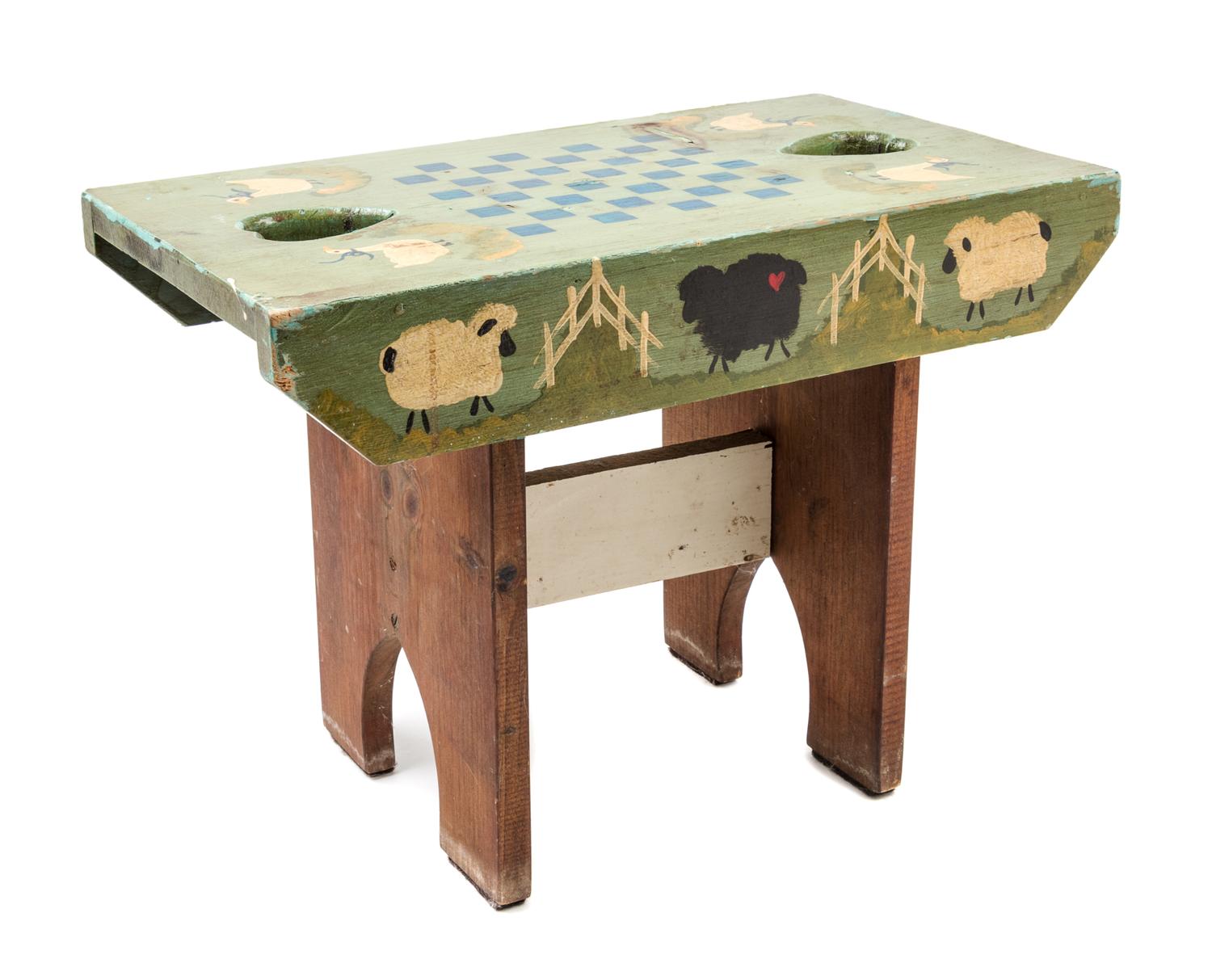 A Rustic Style Painted Child's Bench Height 13 x width 18 x depth 10 5/8 inches. — 19TH CENTURY WITH LATER PAINT