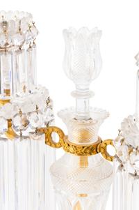 A Pair Regency Ormolu Mounted Cut-Glass Three-Light Candelabra