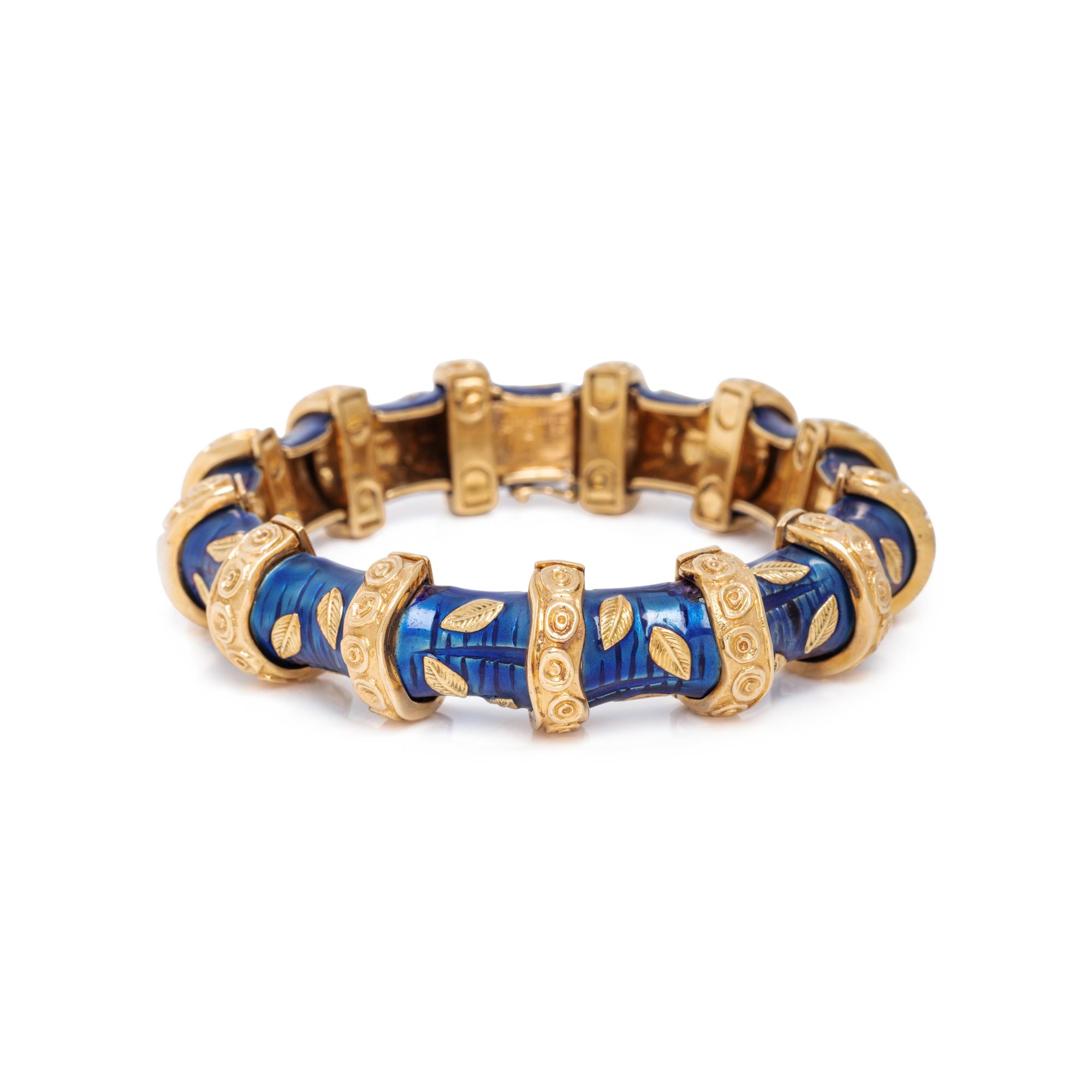VAN CLEEF & ARPELS, YELLOW GOLD AND ENAMEL BRACELET