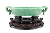 A Mottled Green Jadeite Marriage Bowl