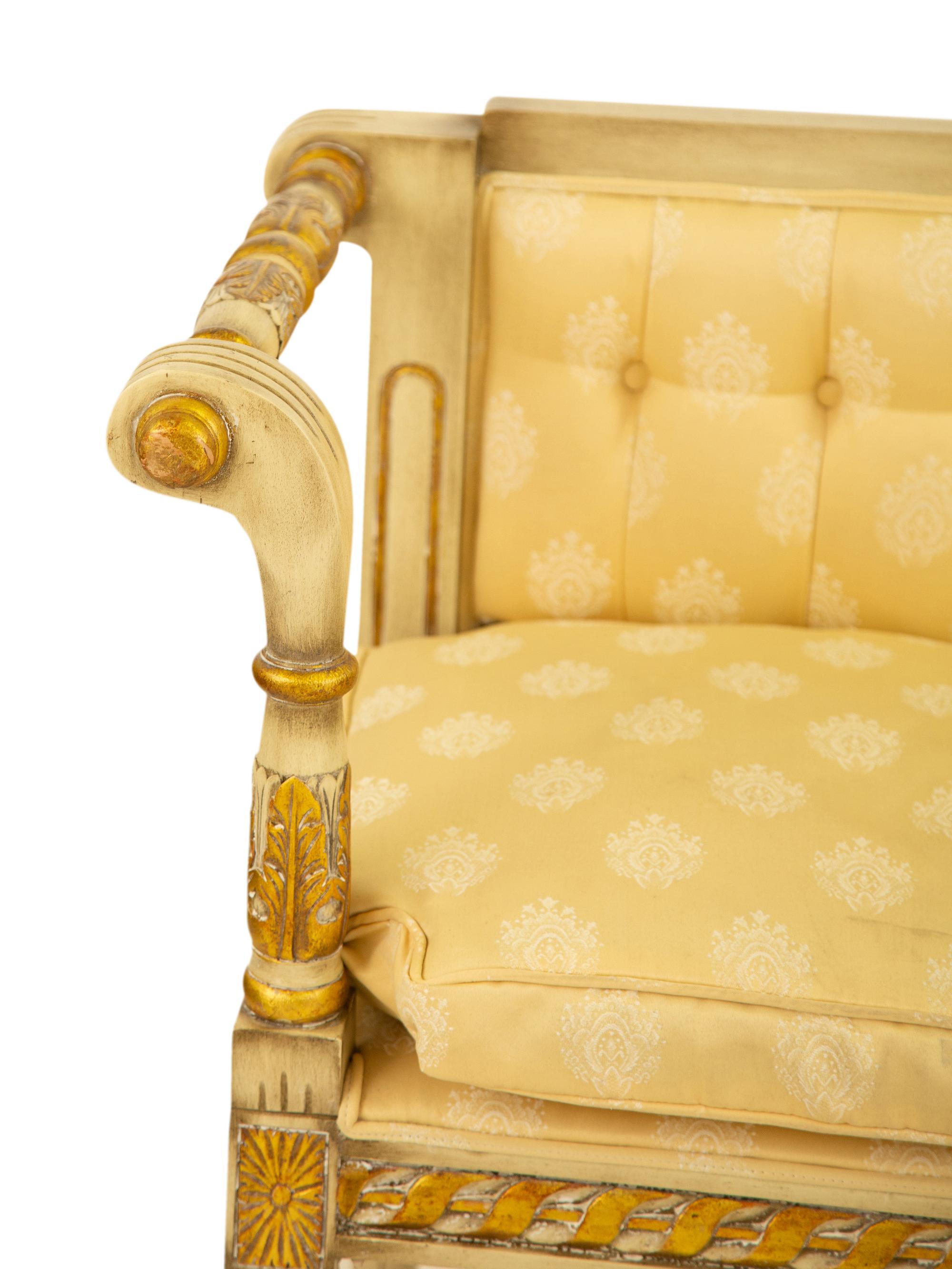 An Italian Style Louis XVI Style Painted and Parcel Gilt Settee