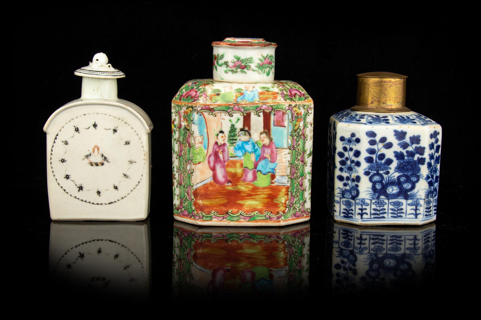 Three Chinese Export Porcelain Tea Caddies