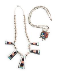 Navajo and Laguna Silver and Inlay Necklaces