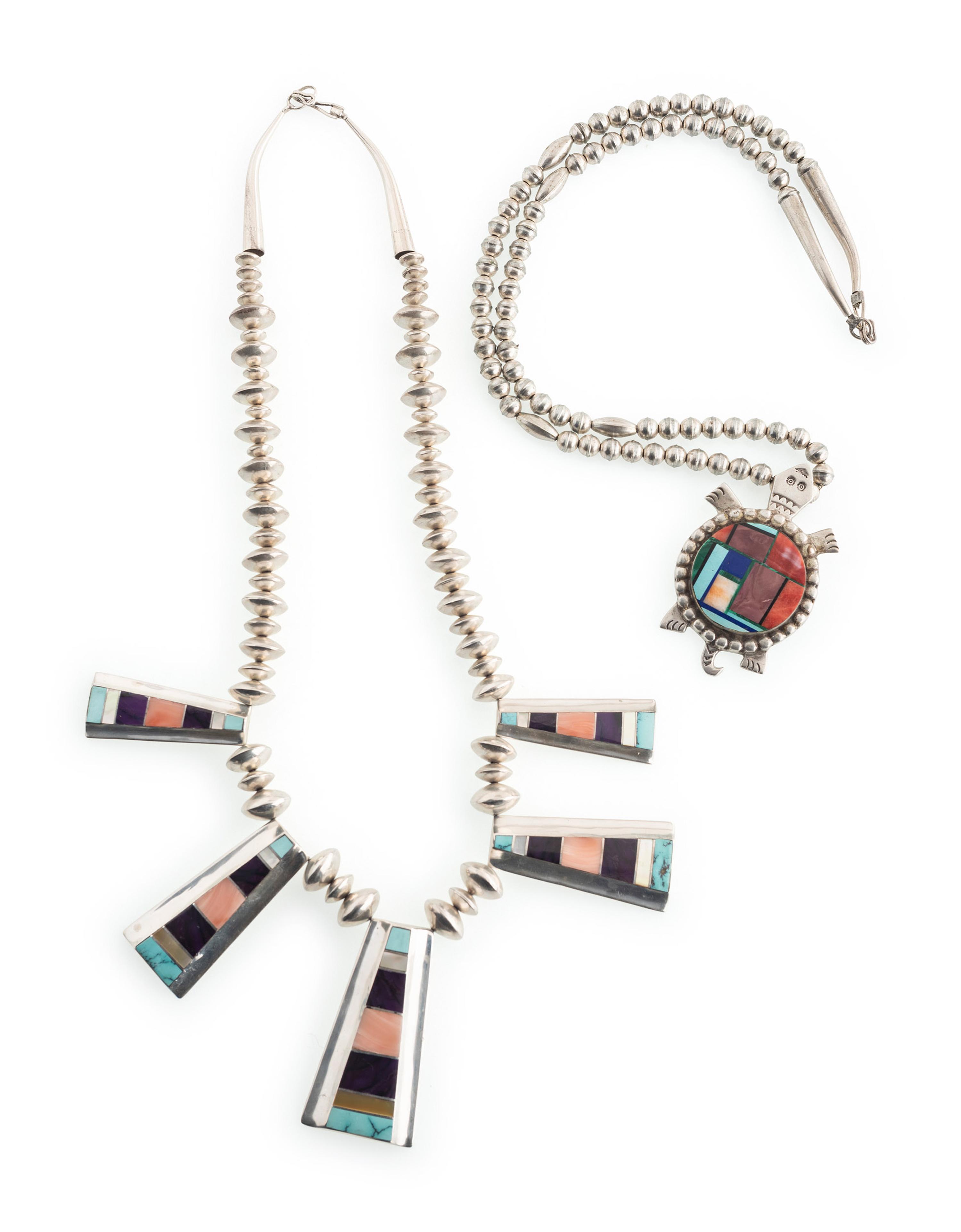 Navajo and Laguna Silver and Inlay Necklaces
