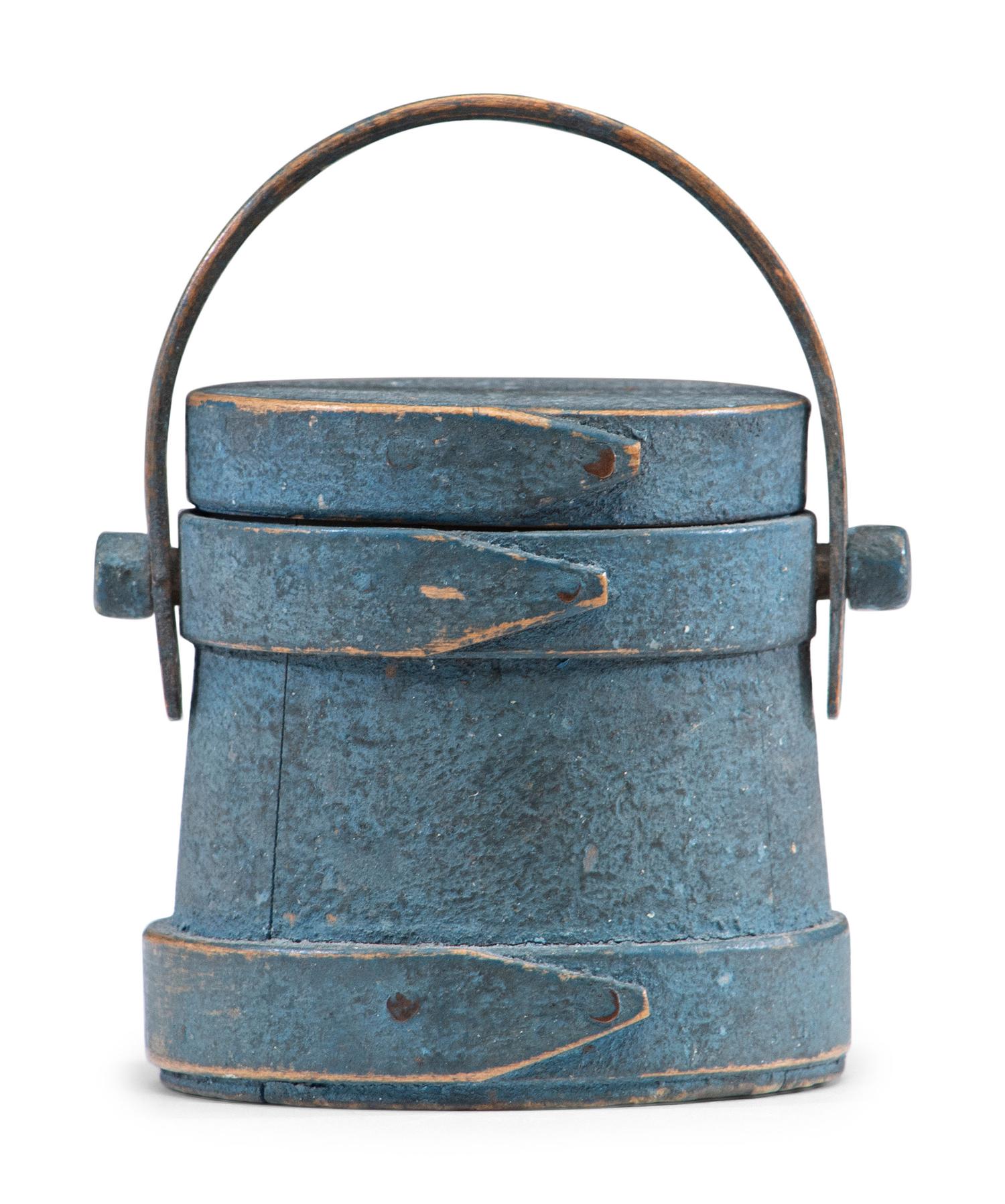 A Blue Painted Miniature Lidded Firkin
