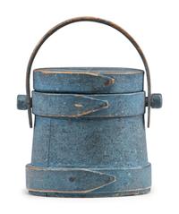 A Blue Painted Miniature Lidded Firkin
