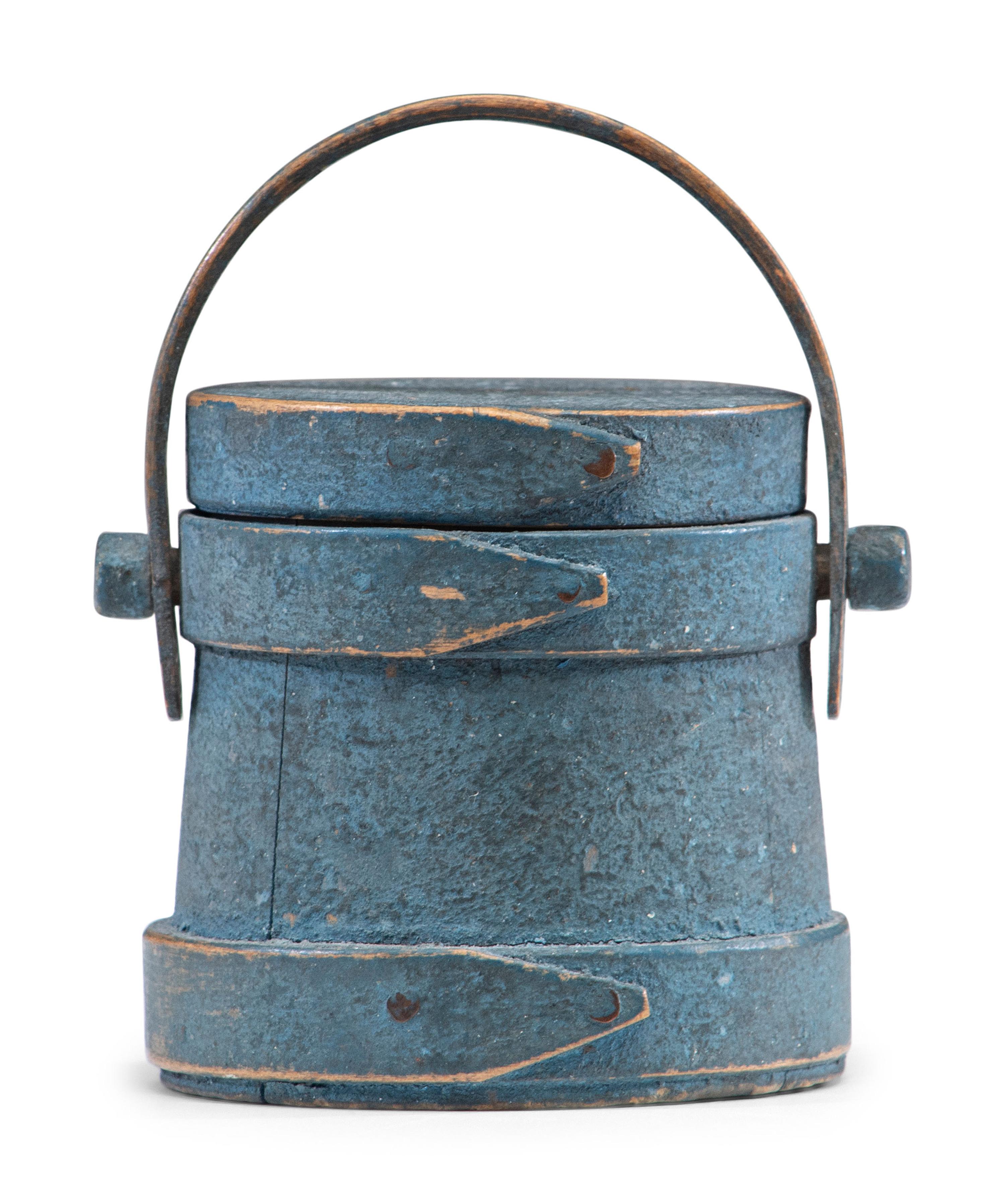 A Blue Painted Miniature Lidded Firkin