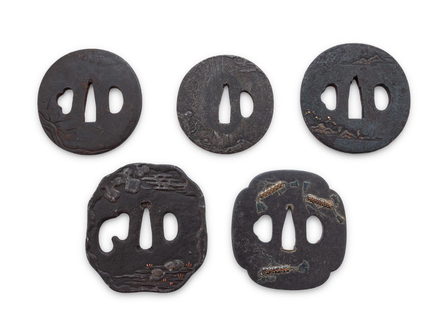 Five Inlaid Iron Tsuba