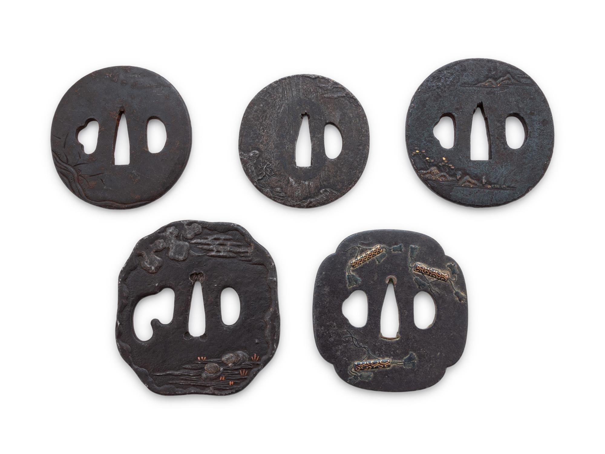 Five Inlaid Iron Tsuba